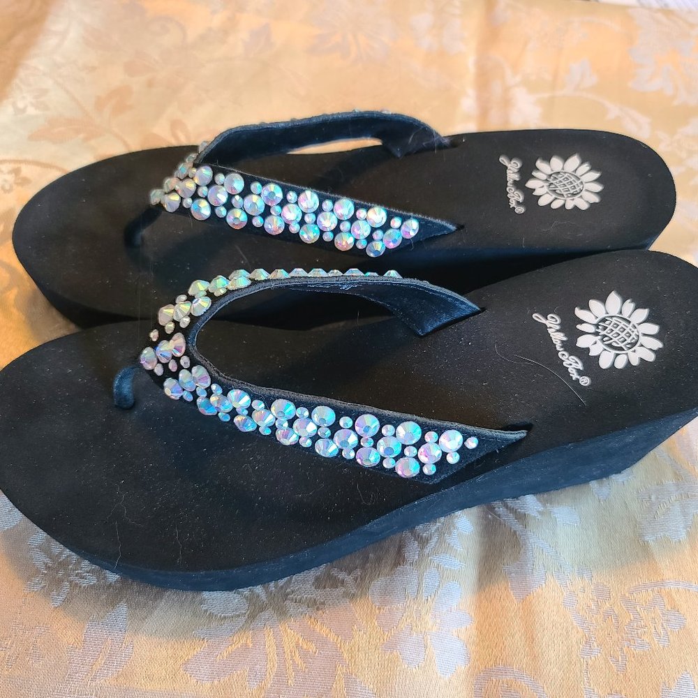 YELLOW BOX CRYSTAL BLING WEDGE SANDALS 8.5 M